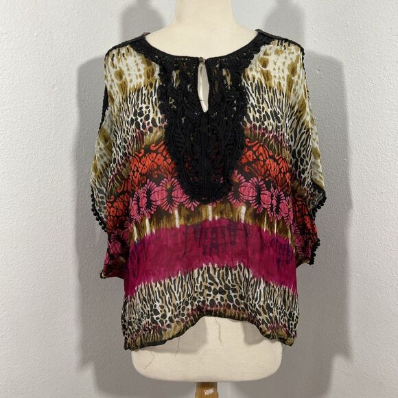 Bila Top Womens Medium Multi Sheer Embroidered Cover up Blouse - Picture 1 of 8